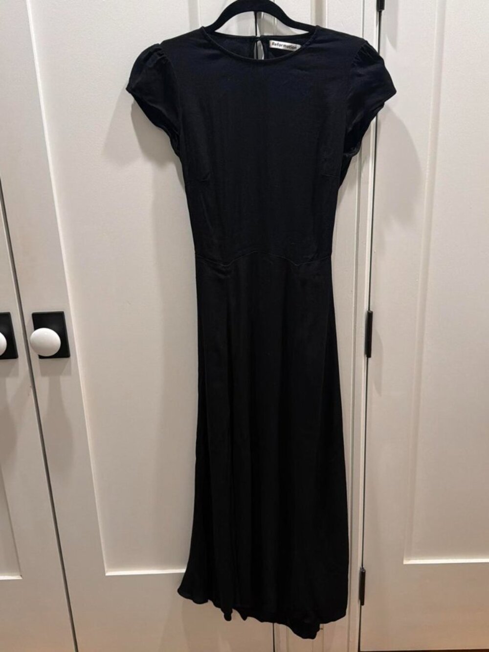 Reformation Black Midi Dress with Cap Sleeves